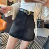 Saia Jeans Retrô Nostálgica Preto Cinza Feminina Primavera e Verão Nova Temperamento Cintura Alta Linha A Emagrecedora e Mais Fácil de Combinar