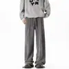 Pantalones de hombre estilo Chanel gris oscuro, primavera, tendencia japonesa, holgados, versátiles, joggers con rayas diagonales e hilos plateados, pantalones casuales