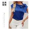 Top de Satén con Lazo en Cuello Semidescubierto Diseño Nicho Satén Ropa de Mujer Amazon Transfronterizo Europeo y Americano Nueva Camiseta