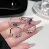 Rima Roxa Luz Fluida, Lindo e Único Anel Aberto Coração de Diamante Roxo Moda para Mulheres, Luxo Acessível Estilo Ins, Dedo Elegante de Alta Qualidade
