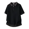 Camisa de Tricô Estilo Old Money Masculina Manga Curta Toque de Luxo Gola com Lapela Zíper Casual de Negócios Camiseta Top