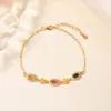 Pulseira de Prata de Lei S925 com Turmalina Natural e Design Floral, Pulseira Elegante e Luxuosa S033