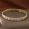 Pulsera de Cobre y Circonita Más Vendida Transfronteriza de Temu, Pulsera Tennis Geométrica Cuadrada de Dos Filas, Joyería de Nicho Elegante y Versátil