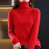 Suéter 100% Lã Pura para Mulheres, Estilo Outono e Inverno, Suéter Simples de Gola Alta, Camada Base de Tricô Elegante de Gola Alta