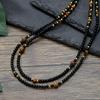 Collar de Cuentas Pequeñas Doradas Fiebre para Hombre Exagerado Extremadamente Fino Apilado Ónice Negro Ojo de Tigre Cuentas Collar Largo