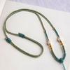 Collar tejido a mano con cordón para mujer, cadena artística exquisita para clavícula, cuerda ajustable con candado dorado y colgante de Buda de jade.
