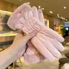 Guantes de invierno para mujer, cálidos, estilo coreano, bonitos, con pantalla táctil, para ciclismo, coche eléctrico, resistentes al frío, con forro polar, gruesos y resistentes al viento, de algodón.