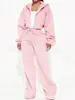 Moda Feminina Outono e Inverno Europeia e Americana Transfronteiriça Conjunto de Moletom Rosa com Capuz e Calça Wide-Leg Curta