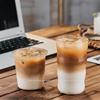 Café copo de vidro borossilicato resistente ao calor simples alargado gelo copo de café americano latte copo para bebida padrão impresso