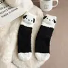 Calcetines de mujer de forro polar Muppet sin pelusa, panda de dibujos animados, calcetines gruesos para el suelo, perro tridimensional, calcetines cálidos para dormir