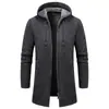Jaqueta Cardigan Masculina de Comércio Exterior Transfronteiriça, Jaqueta de Negócios Masculina de Primavera e Outono de Comércio Exterior, Blusa Casual com Forro de Lã, Estilo de Comprimento Médio com Capuz