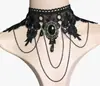 Collar de Encaje de Moda Exagerada Europeo y Americano Cadena de Collar con Colgante de Flor de Rosa Negra y Gema