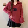 Suéter Rojo Rosado Estilo Coreano para Mujer, Suéter Floral para Mujer, 2026 Otoño Talla Grande Top de Punto de Mohair