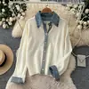 Cárdigan de Punto Patchwork de Mezclilla Retro Falso Dos Piezas para Mujer Versátil Reductor de Edad Abrigo Suéter Otoño 2026 Casual