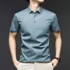 Popular camisa polo de manga corta de alta gama para hombre, nuevo modelo de verano 2026, camiseta de manga corta de seda helada informal de negocios para mediana edad