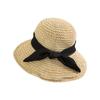 Sombrero de Paja de Crochet Hecho a Mano con Lazo de Ala Ancha para Mujer Verano Plegable para Viaje Sombrero Parasol para Vacaciones en la Costa Sombrero de Playa