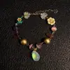 Pulsera de Flores y Hojas con Perlas Estilo Coreano Nueva Maillardson Pulsera de Moda de Gama Alta con Colgante de Gota de Agua Dulce