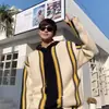 Suéter com capuz listrado em cores de outono e inverno, design unissex, marca de moda coreana de alta qualidade, estilo preguiçoso