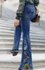 Comércio Exterior Transfronteiriço Jeans Feminino Estilo Europeu e Americano Jeans Flare Bordado Lavado Calças Slim Slim Atacado