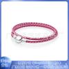 Panjia Plata de Ley S925 Cuerda de Cuero Negro Rojo Doble Círculo Pulsera Trenzada de Cuero Simple Moda Joyería de Mano Personalizada para Mujeres
