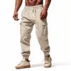 2025 Europa y Estados Unidos verano y otoño transfronterizos algodón y lino casual puntera multi-bolsillo cordón color liso holgado talla extra overol pantalón de hombre