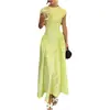 Colección de verano 2026 para mujer, transfronteriza europea y americana: vestido elegante, ajustado, de lunares, cuello redondo, acampanado