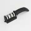 Afilador de cuchillos manual de tres y cuatro etapas completamente negro para uso en la cocina del hogar, Palo afilador de cuchillos rápido y que ahorra esfuerzo, Venta al por mayor de piedras de afilar