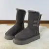 Botas de Nieve Gruesas Estilo Coreano Gris con Forro de Terciopelo para Mujer 2026 Suela Gruesa que Aumenta la Altura Botines Cortos Zapatos de Algodón Cálidos de Invierno