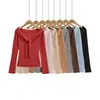 Camiseta Sexy Picante Estilo Americano em Cashmere 2026 Primavera/Verão Nova Slim-Fit com Amarração Falsa Peça Dupla Manga Longa