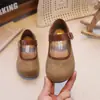 Zapatos Retro Mary Jane para Niñas 2026 Otoño Nuevos Zapatos Planos Individuales Estampado de Leopardo Gamuza Zapatos Suaves para Niños Zapatos de Princesa