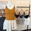 88045 Nova Camisola de Alça Grande com Decote em U para Primavera/Verão com Alças em Cores Dopamina e Bojos, Top de Roupa Íntima Estilo Hot Girl
