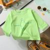 Nova blusa de algodão infantil de manga comprida estilo coreano solta para homens e mulheres, entrega de peça única para primavera e outono de 2024, gola redonda