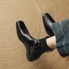 Botines negros de estilo coreano para mujer, con punta cuadrada y tacón grueso, botas de moda para otoño e invierno, botas de ajuste ceñido, versátiles y elegantes, botas adelgazantes para mujer