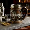 Caneca de Cerveja Retro Medieval Americana com Cavalo Embossado e Revestimento Interno de Aço Inoxidável, Caneca de Imitação de Madeira, Decoração de Casa, Bar