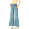 Tiro real jeans de pierna ancha de cintura alta azul cielo para mujer 2026 principios de otoño nuevos pantalones rectos ajustados holgados para petite