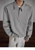Sudadera Gris de Hombro Recto con Cuello Polo de Manga Larga, Estilo Old Money, para Hombre y Mujer, Corte Holgado, Suéter de Otoño con Media Cremallera