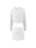 Novedad Verano 2025 Estilo Europeo y Americano Casual Cardigan de Punto Trenzado con Pliegues de Manga Larga + Conjunto de Falda Trenzada