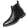 Botas Chelsea Martin Estilo Britânico para Homens, Novas Botas de Couro Apontadas de Cano Alto Slip-On com Brogue Esculpido para Negócios 27006