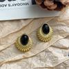 925 Agulha de Prata Francês Retro Shell Black Beads Brincos Antigo Design de Nicho Personalidade Brincos Luz Brincos de Luxo