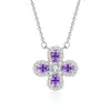 Collar de Plata de Ley S925 de Trébol de Cuatro Hojas para Mujer con Colgante de Piedra de Cristal de Granate Natural Topacio, Cadena de Clavícula de Nicho de Lujo Ligero