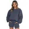 Traje Deportivo Americano 2025 para Mujer Otoño Nuevo Redondo Holgado Estampado Sudadera Moda Running Dos