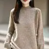 Suéter casual de lã cinza para mulheres com gola semi-alta, fio floral, caimento solto, top de tricô, novo estilo outono/inverno
