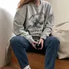 Sudadera con Estampado de Dibujos Animados Retro Americano para Mujer Otoño Invierno Estilo Coreano Oversize Holgada Casual Top Exterior con Terciopelo Ropa de Abrigo Tendencia