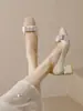 Zapatos de Salón Franceses de Color Bloqueado Estilo Chanel para Mujer, Nuevo Modelo Otoño 2026, Tacones Gruesos Cuadrados con Lazo Color Albaricoque