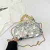 Bolsa Texturizada Estilo Coreano para Mulheres 2025 Nova Tendência Bolsa Transversal com Corrente para o Dia a Dia Bolsa de Ombro com Corrente de Lantejoulas Bolsa com Aba Fashion