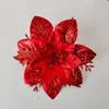 Polvo Dorado Flor de Navidad Cabeza de Flor Artificial Flor de Polvo Dorado Colgante para Árbol de Navidad Regalo Festivo Guirnalda Accesorios Decoración Navideña