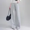 Pantalones de pierna ancha de cintura alta y corte curvo para mujer, nueva colección otoño 2026, pantalones casuales de cintura elástica, holgados, adelgazantes, pantalones de pierna recta con caída