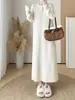 Vestido Tricô Suéter Estilo Preguiçoso Solto Longo 2025 Novo Estilo Outono e Inverno Super Bonito com Casaco e Saia Longa