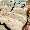 Nuevo Juego de Cuatro Piezas de Terciopelo de Leche de Invierno, Juego de Cuatro Piezas de Cama con Borde Negro Estilo Francés, Peso Alto, Engrosado, Cálido y Lavable a Máquina