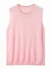 Chaleco sin mangas de ramio para mujer, jersey de cuello redondo, color liso, casual, tejido, camiseta interior, holgado, talla grande, jersey de verano